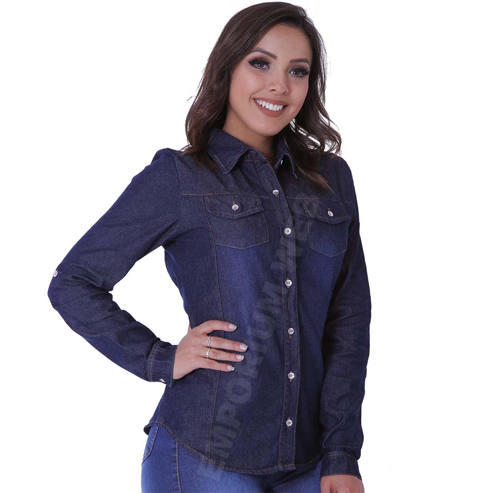 camisa manga longa jeans feminina