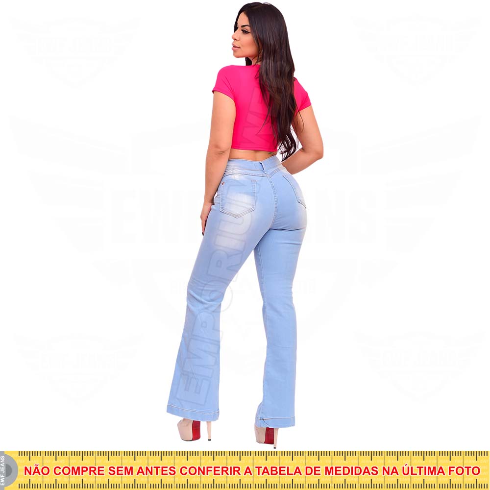 calça flare jeans azul claro