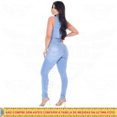 Macacão Jeans Longo Feminino Regata - EWF Jeans - Azul Claro