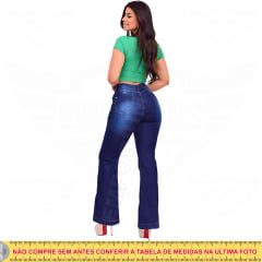 Calça Flare Jeans Feminina Levanta Empina / Bumbum Hot Pants Cintura Alta - EWF Jeans - Azul Escuro